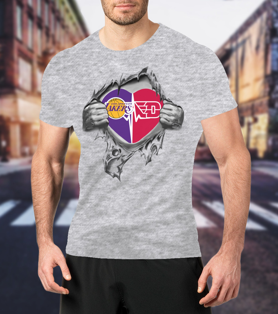 Los Angeles Lakers Dayton Flyers Heartbeat Connection T-Shirt