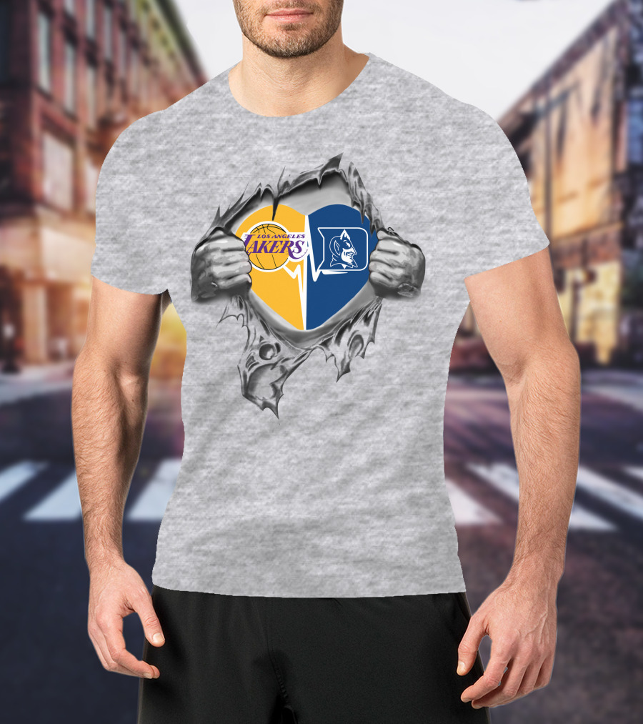 Los Angeles Lakers Duke Blue Devils Heart T-Shirt
