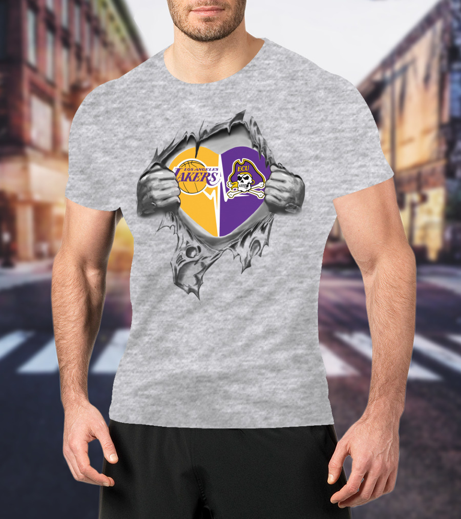 Los Angeles Lakers Ecu East Carolina Pirates Heart Logo Fusion T-Shirt