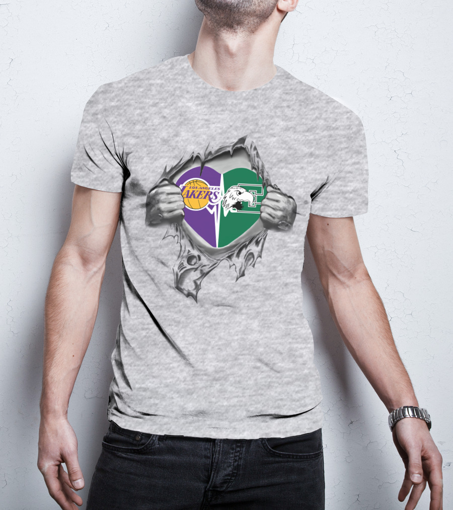 Los Angeles Lakers Eastern Michigan Eagles Heart Ripping T-Shirt