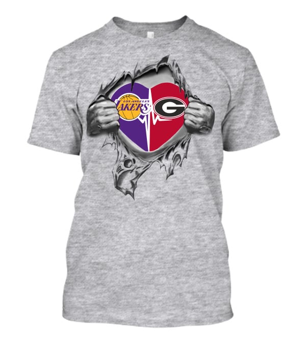 Los Angeles Lakers Georgia Bulldogs Heart Logo Fusion T-Shirt