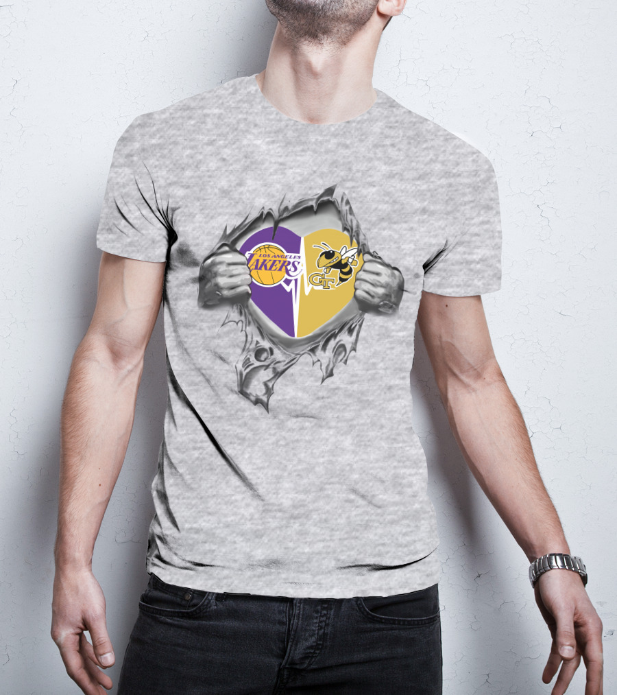 Los Angeles Lakers Georgia Tech Yellow Jackets Heart Combination T-Shirt