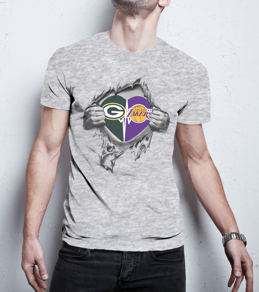 Lakers Green Bay Packers Heart Rip T-Shirt