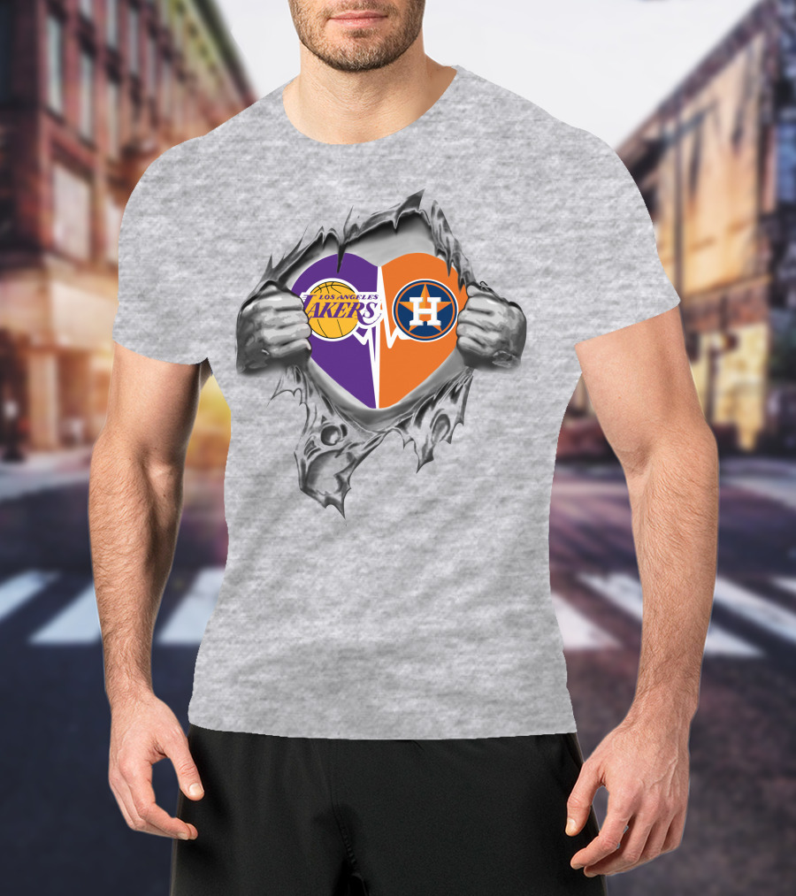 Los Angeles Lakers Houston Astros Heart T-Shirt