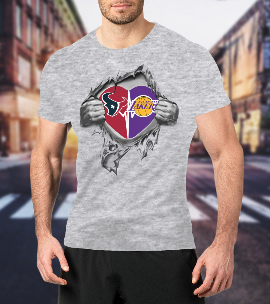 Los Angeles Lakers Houston Texans Heart Logo Fusion T-Shirt