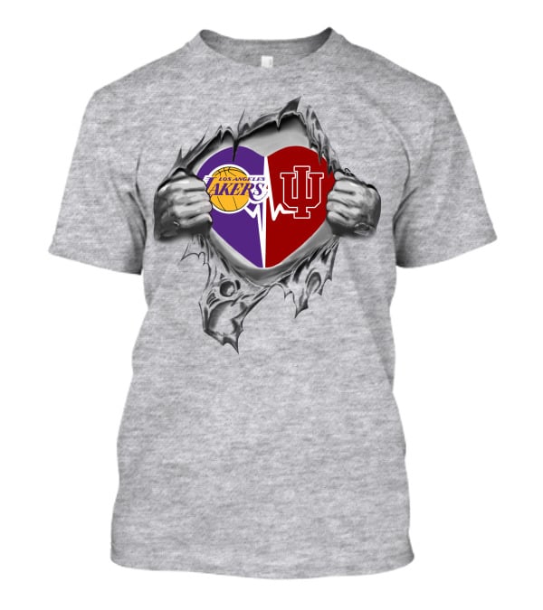 Lakers Los Angeles Indiana Hoosiers Heart Split Fan T-Shirt