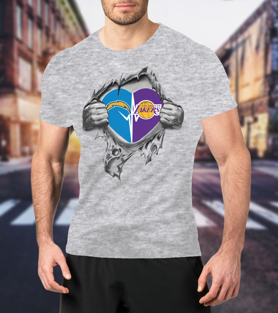 Lakers Los Angeles Chargers Heart Design With Logos T-Shirt