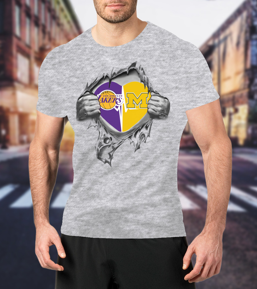 Los Angeles Lakers Michigan Wolverines Heart T-Shirt