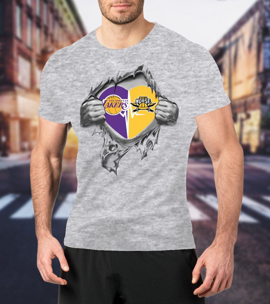 Los Angeles Lakers Northern Kentucky Norse Split Heart T-Shirt