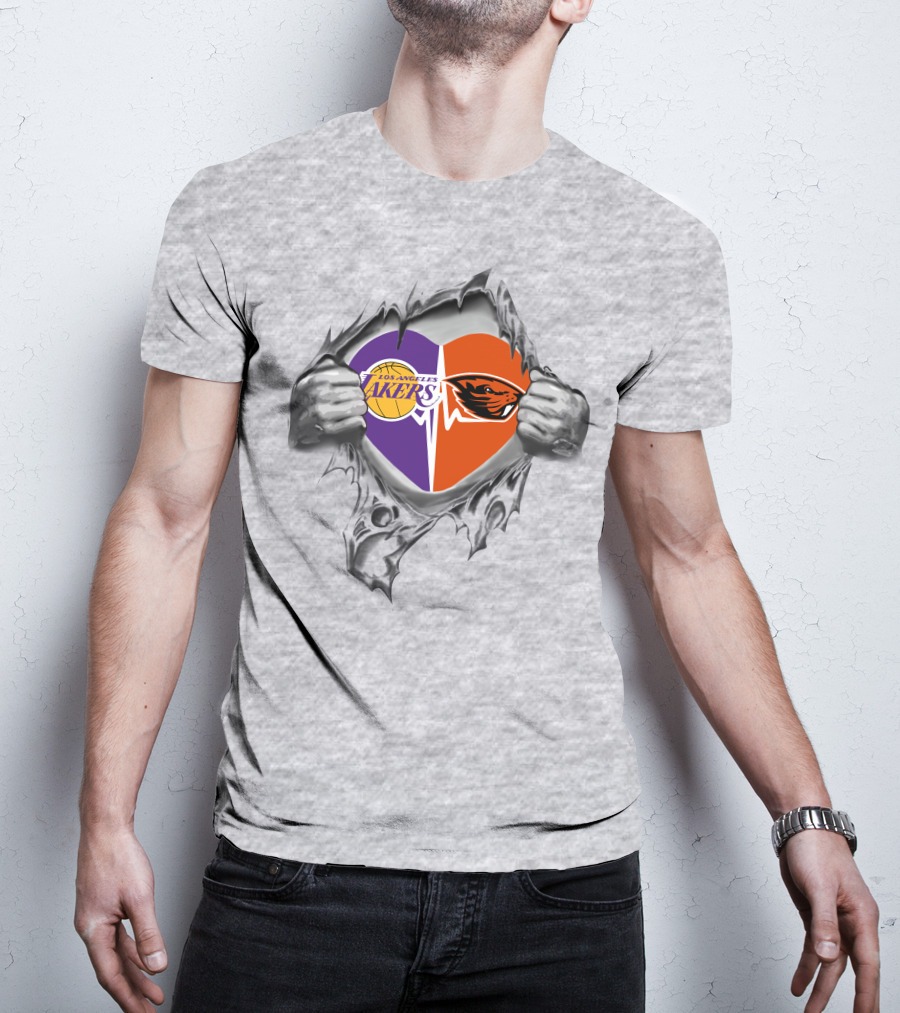 Los Angeles Lakers Oregon State Beavers Heart T-Shirt
