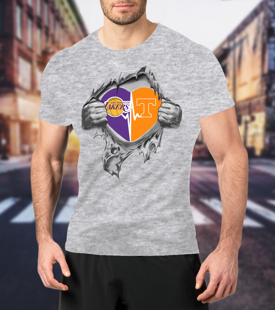 Los Angeles Lakers Tennessee Volunteers Heartbeat Loyalty T-Shirt