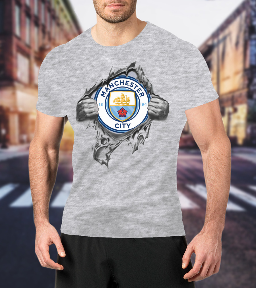 Manchester City Super Fan Crest Tear Revealed T-Shirt