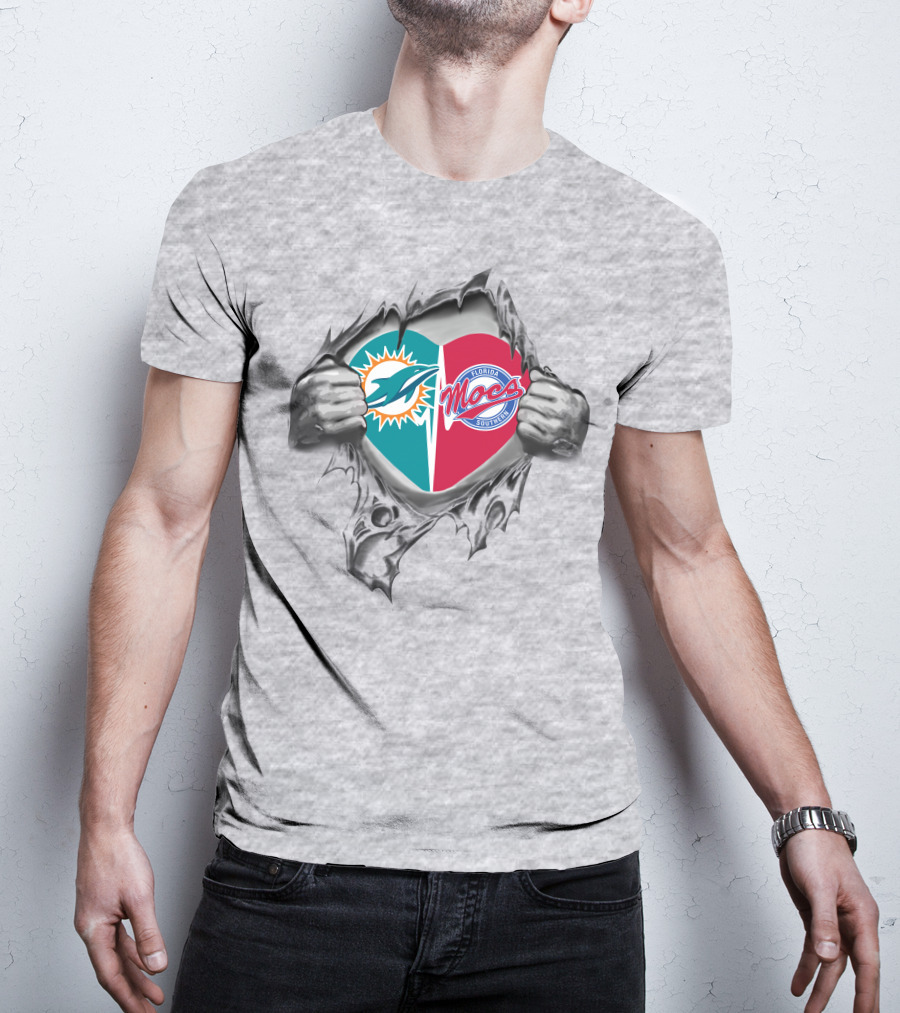 Miami Dolphins Florida Southern Moccasins Heart Logo Fusion T-Shirt