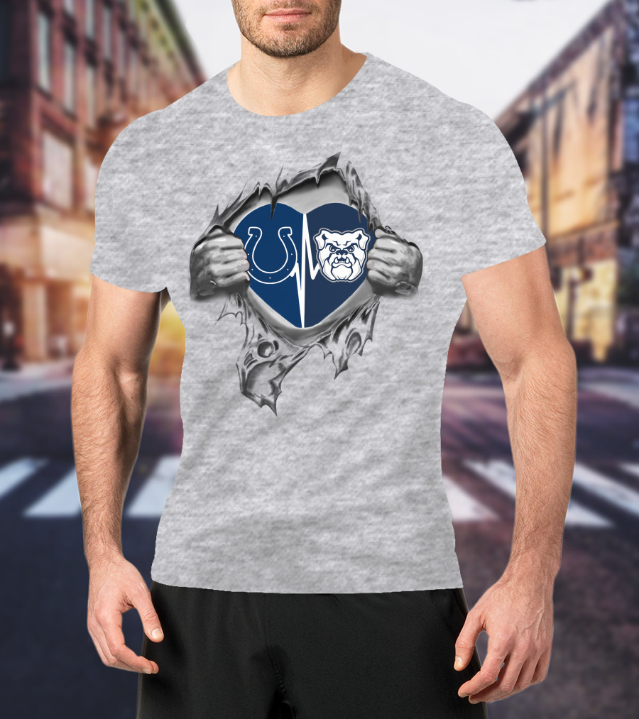 Indianapolis Colts And Butler Bulldogs Heart Design 126 Colts Butler Bulldogs It's In My Heart T-Shirt
