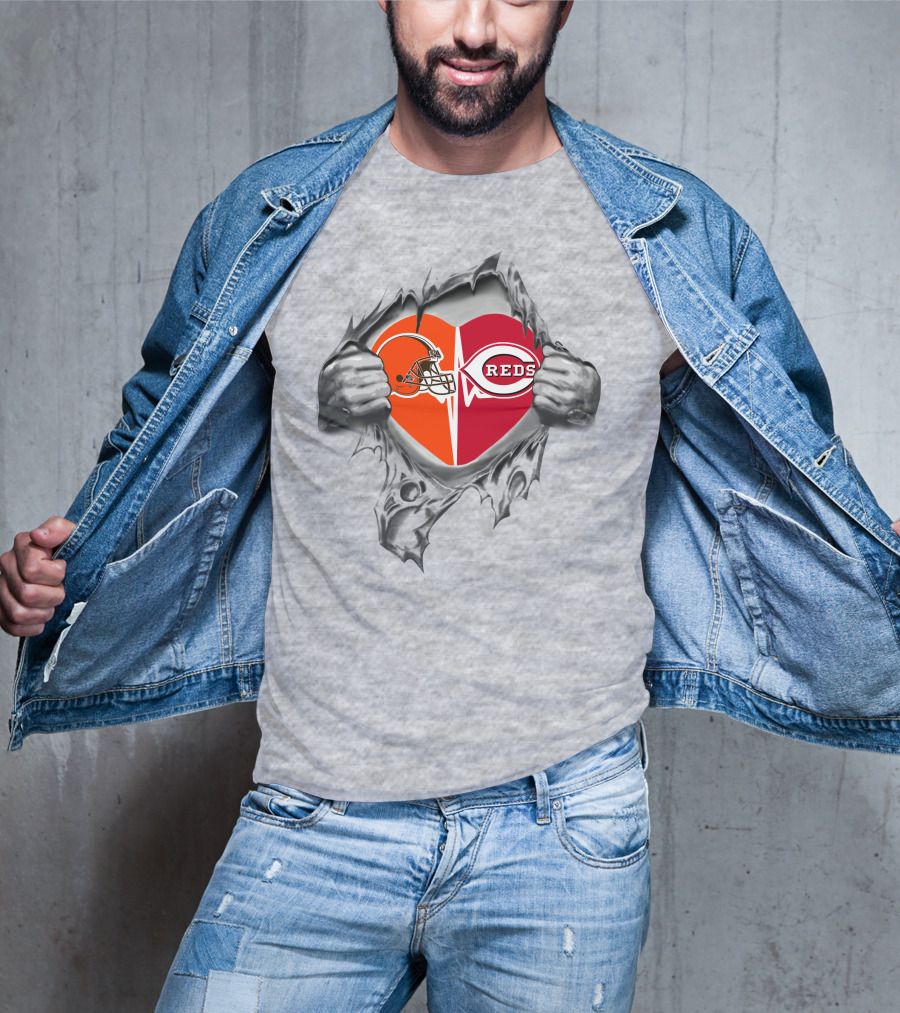Cleveland Browns And Cincinnati Reds Heartbeat Passion 251 T-Shirt