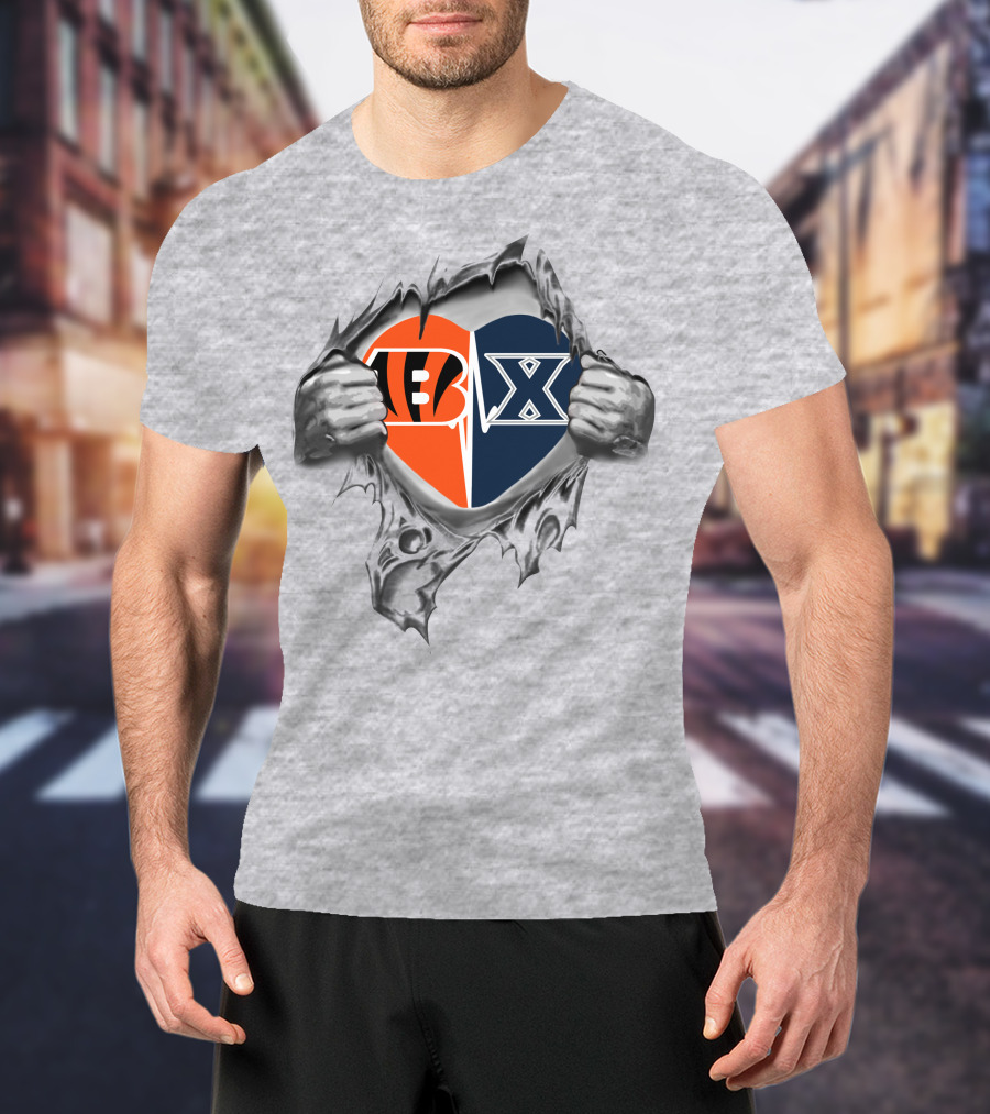Bengals Xavier Musketeers Heart Logo Collaboration T-Shirt