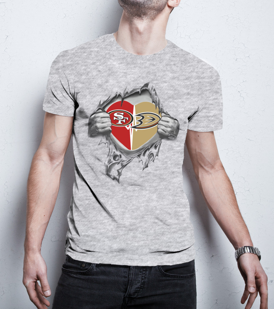 49ers Sf Anaheim Ducks Heart Logo Torn T-Shirt