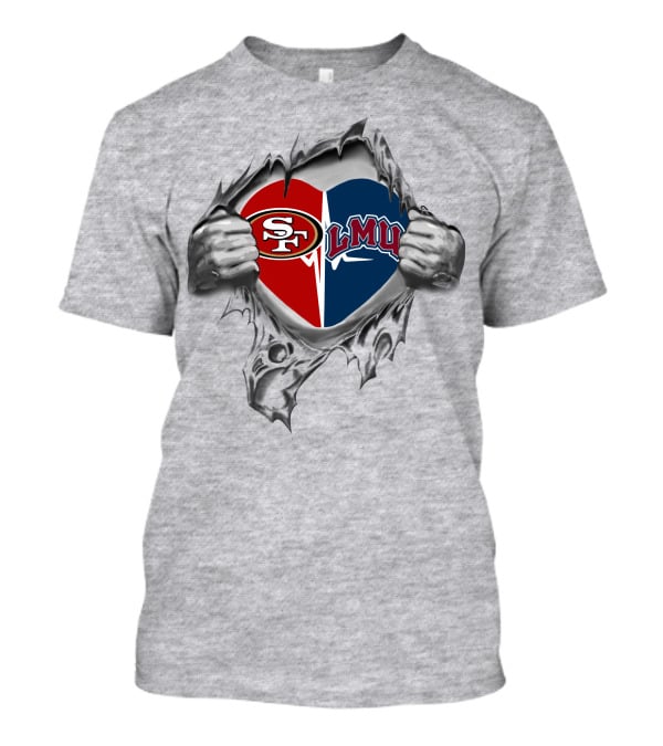 49ers Loyola Marymount Lions Heart Tearing T-Shirt