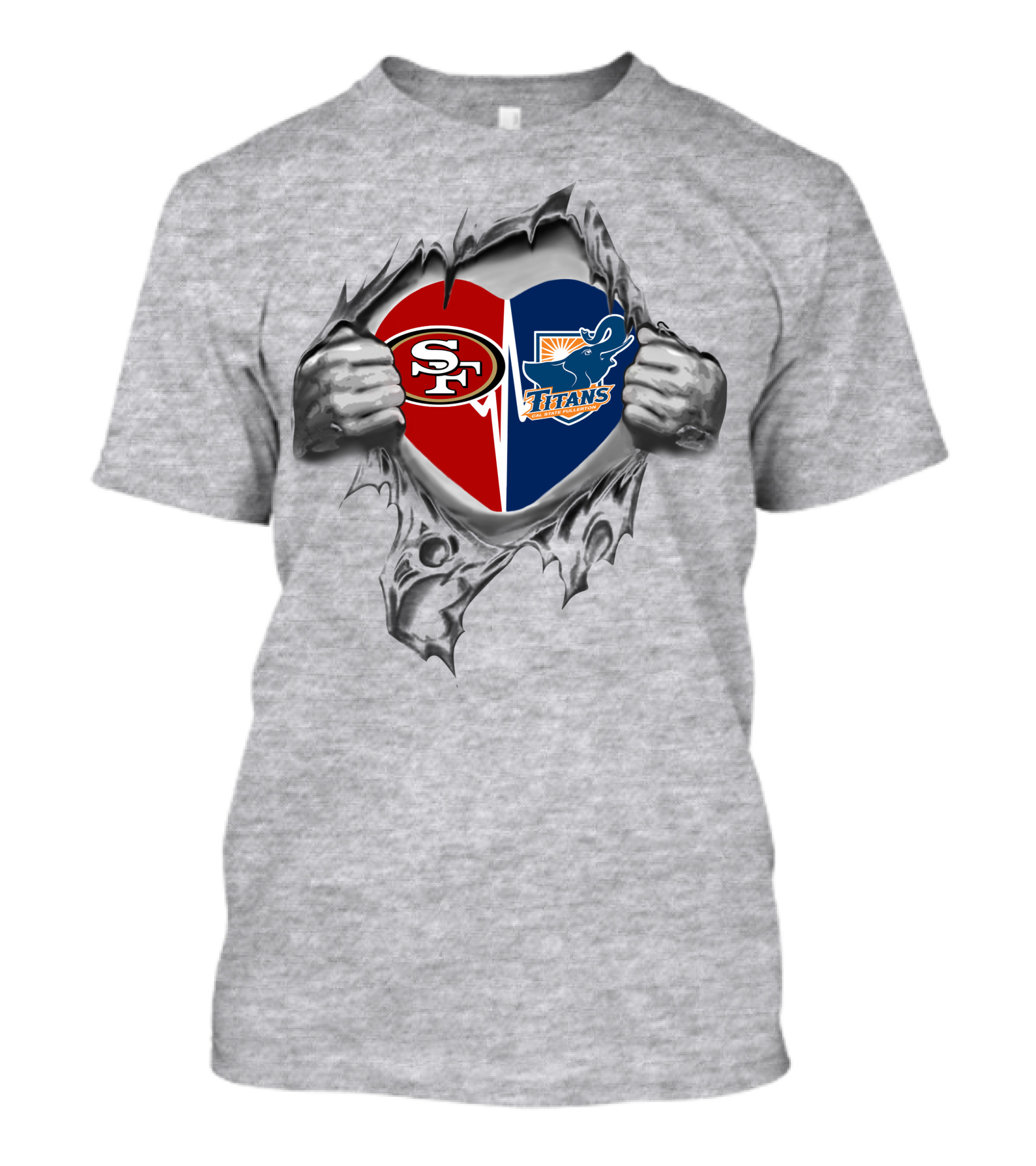 49ers Sf Fullerton Titans It's In My Heart Logo Tear T-Shirt