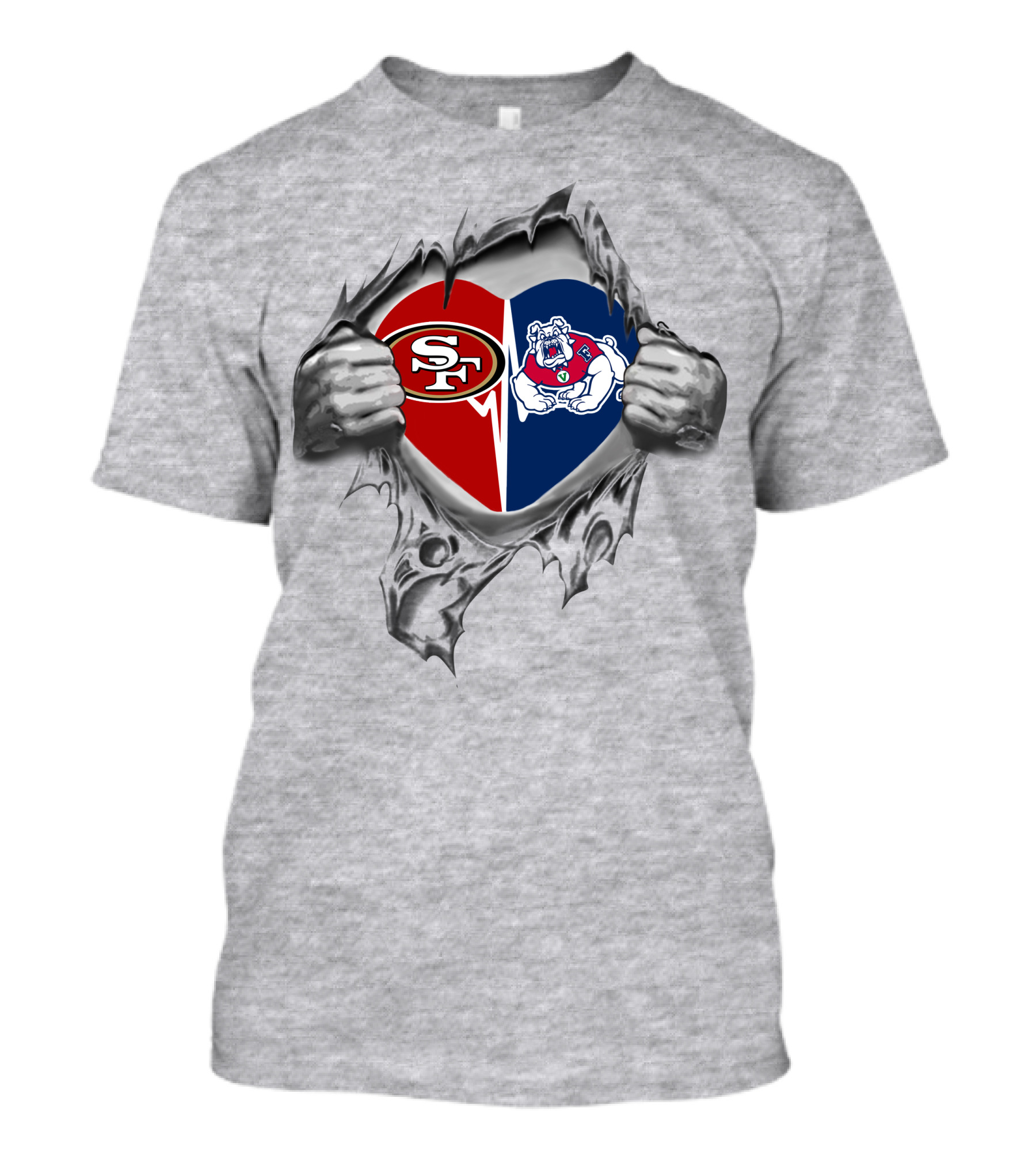 49ers Fresno State Bulldogs Heart With Logos T-Shirt