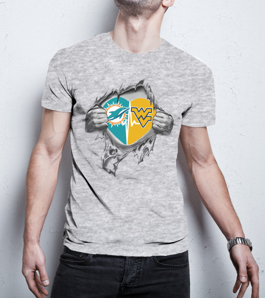 Dolphins Miami Dolphins West Virginia Mountaineers Heart T-Shirt