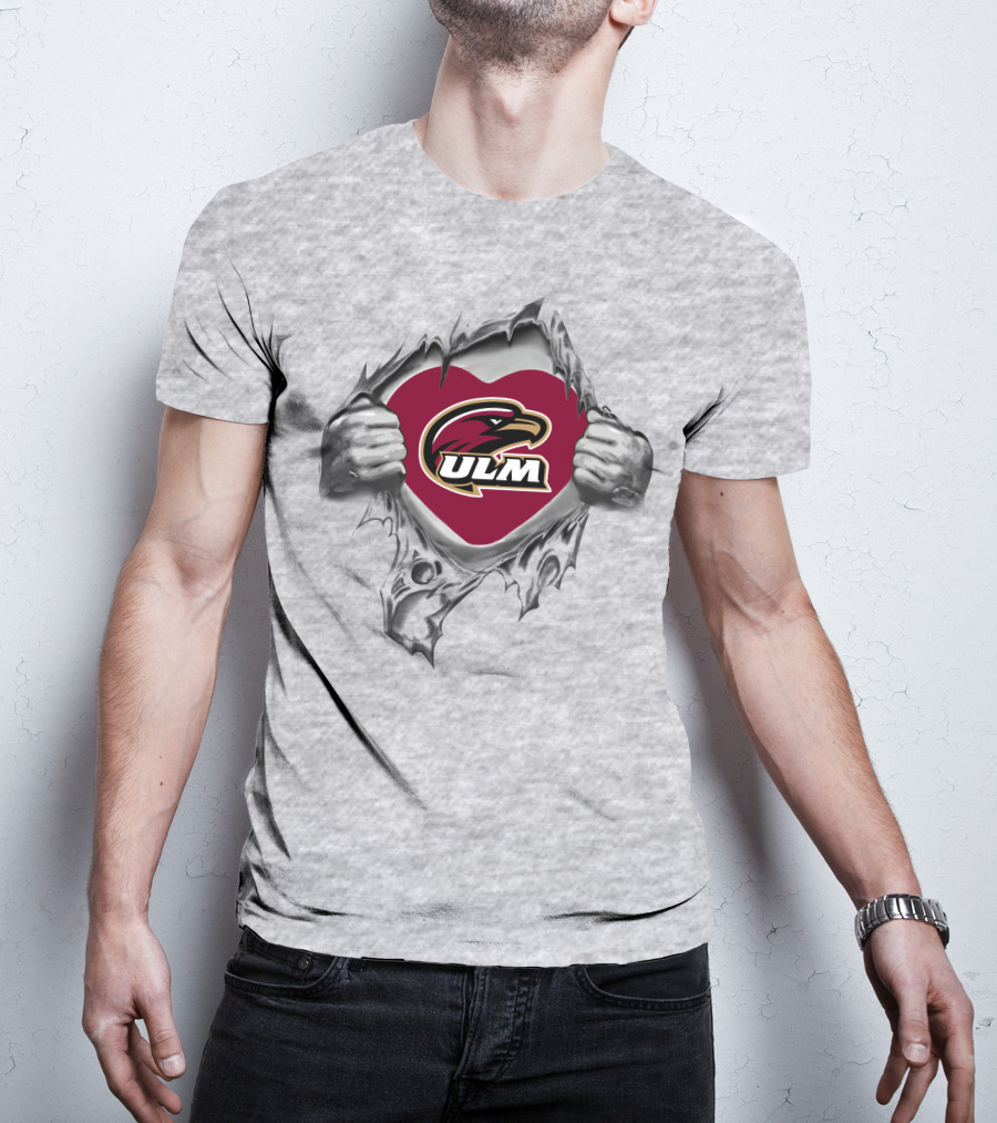 Ul Monroe Warhawks Heart Logo With Hands Holding Tear T-Shirt
