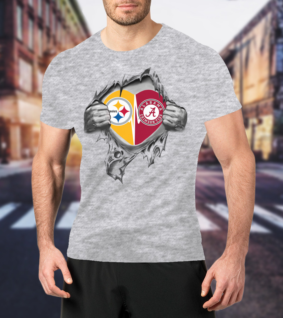 Steelers And Alabama Crimson Tide Heart Revealed T-Shirt