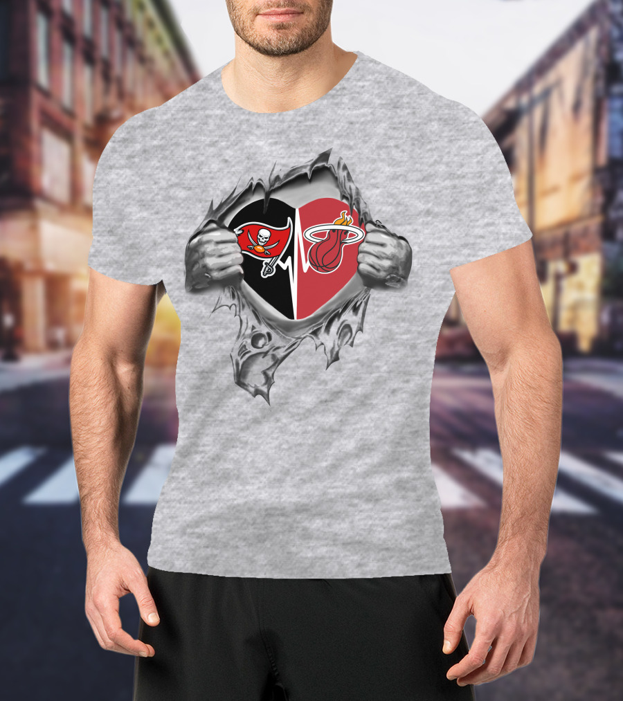 Buccaneers Miami Heat Heart Logo Combination T-Shirt