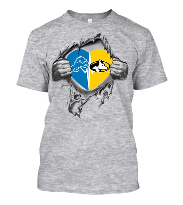 Lions Detroit Michigan Tech Huskies Heart T-Shirt