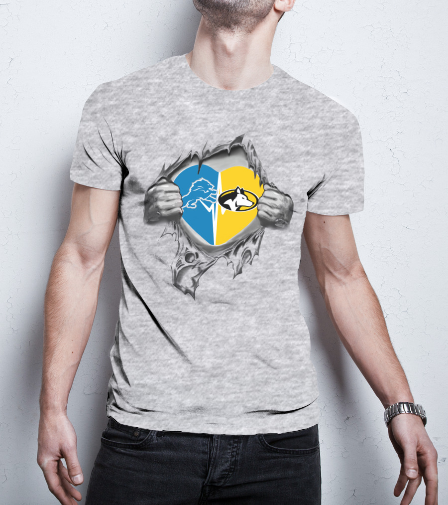Lions Detroit Michigan Tech Huskies Heart T-Shirt