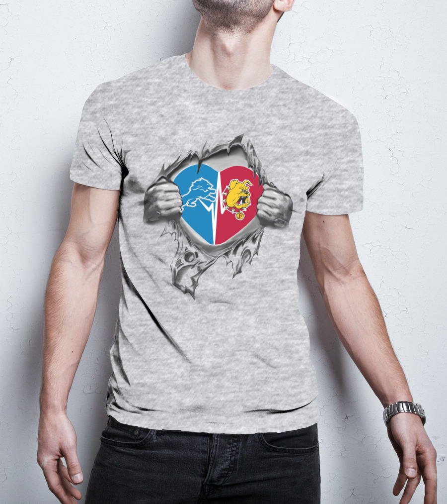 Detroit Lions Ferris State Bulldogs Heart T-Shirt