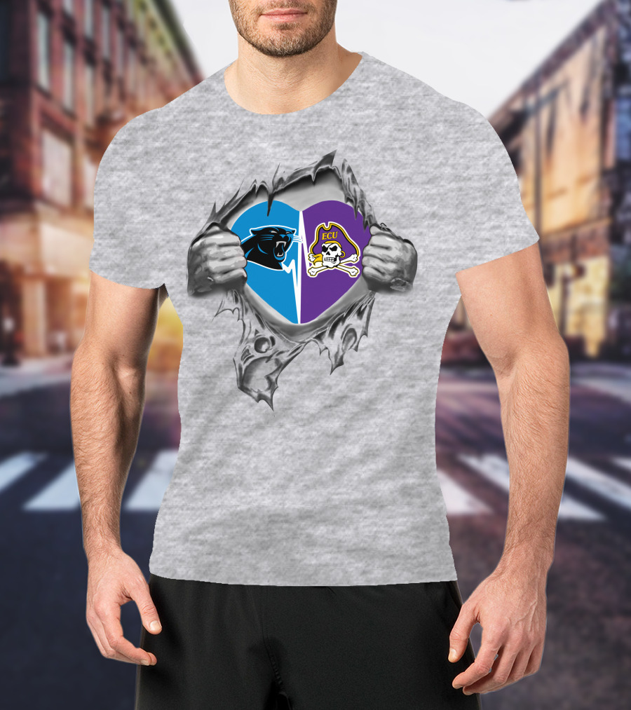 Carolina Panthers Ecu Pirates Heart T-Shirt