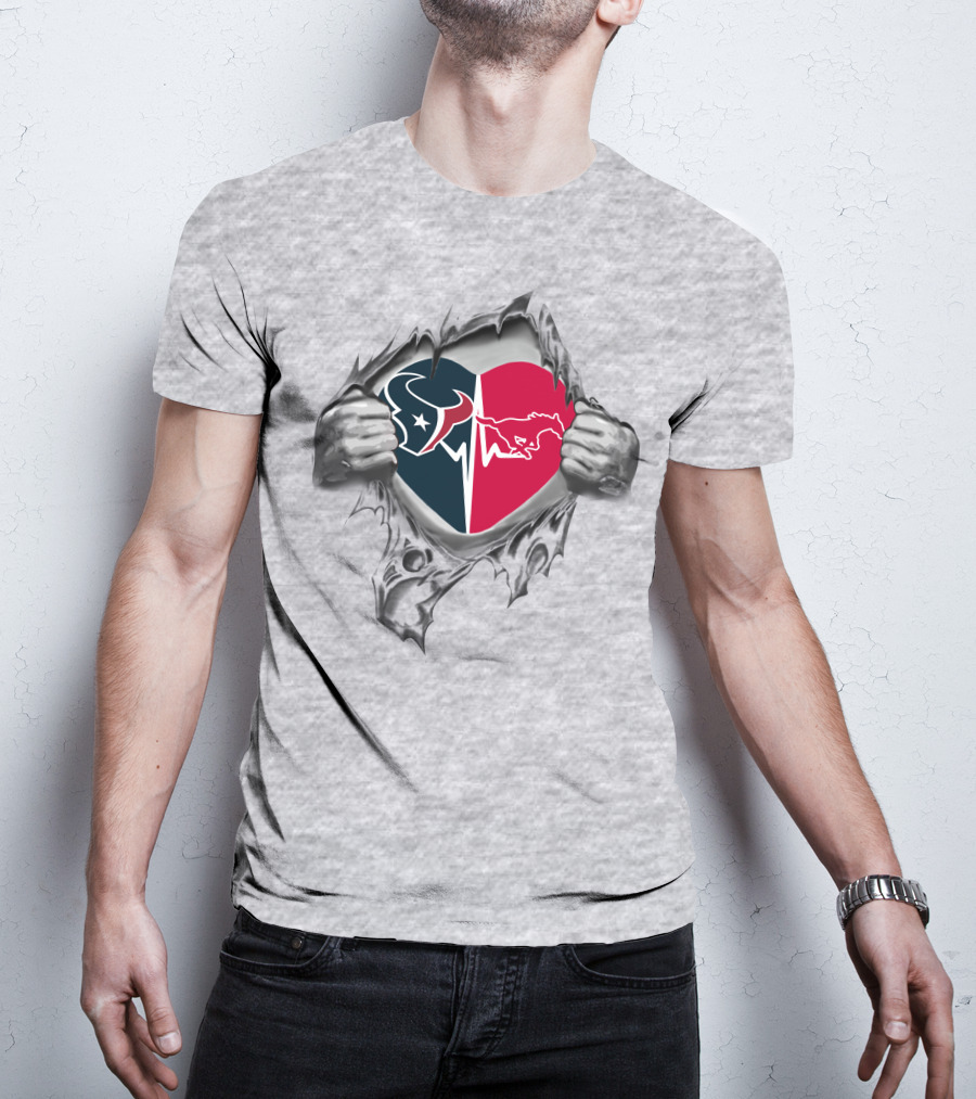 Texans Smu Mustangs Heart Design 219 Front Texans Smu Mustangs It's In My Heart T-Shirt