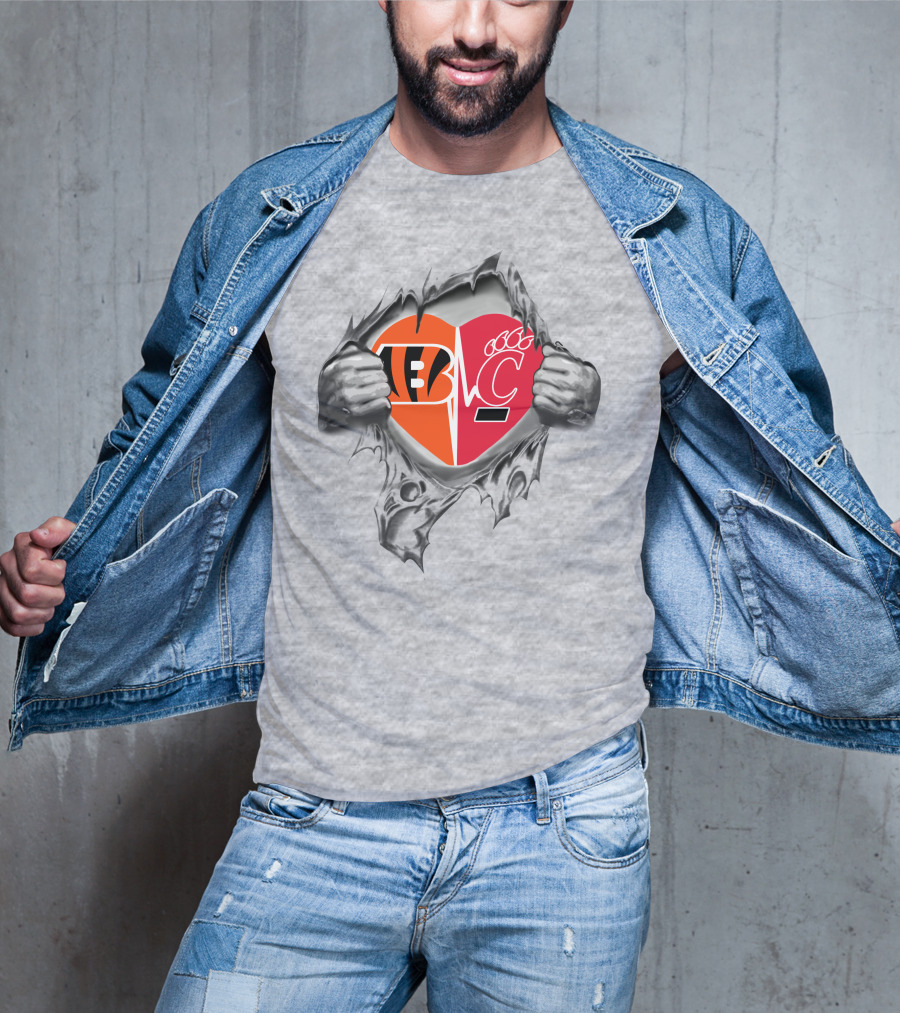 Bengals And Cincinnati Bearcats Split Heart Design It's In My Heart T-Shirt