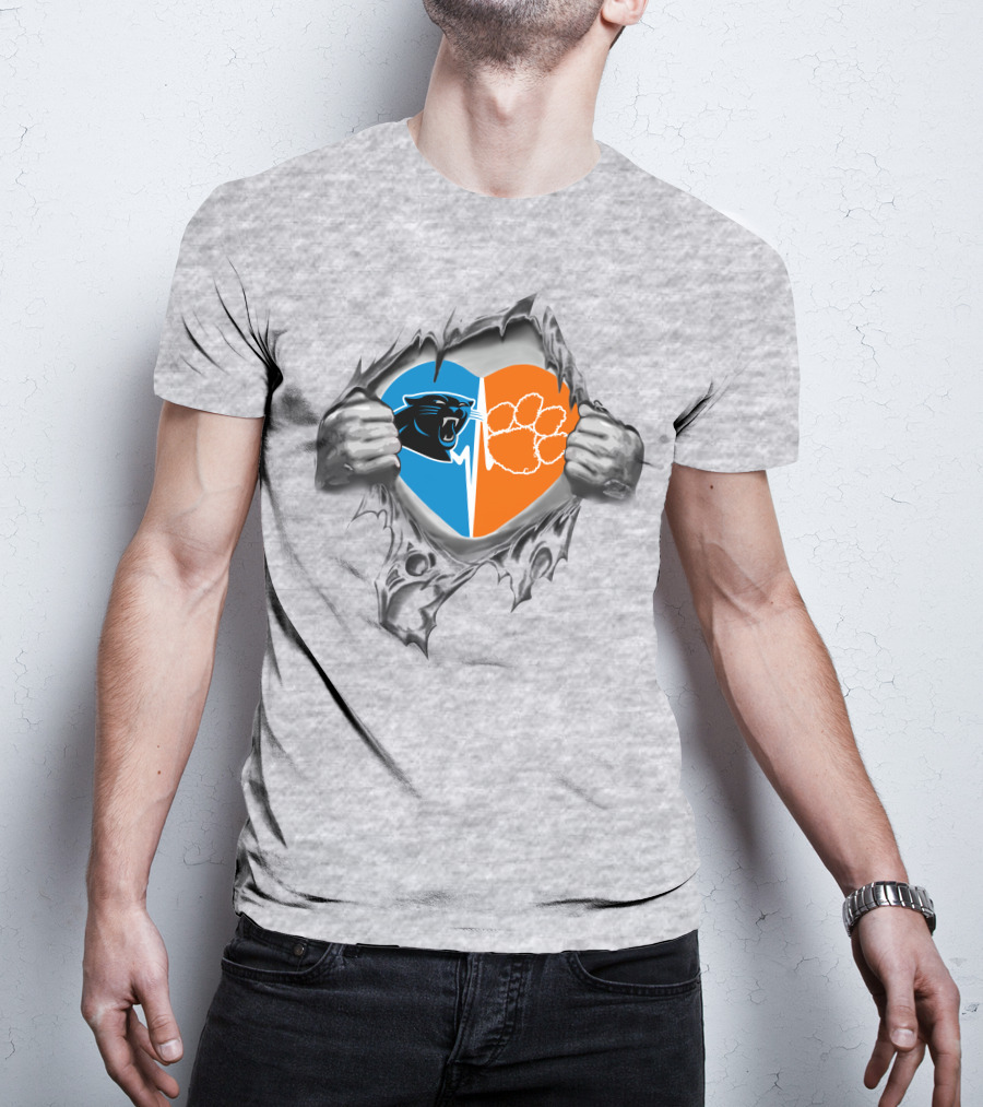 Carolina Panthers Clemson Tigers Heart Tear T-Shirt