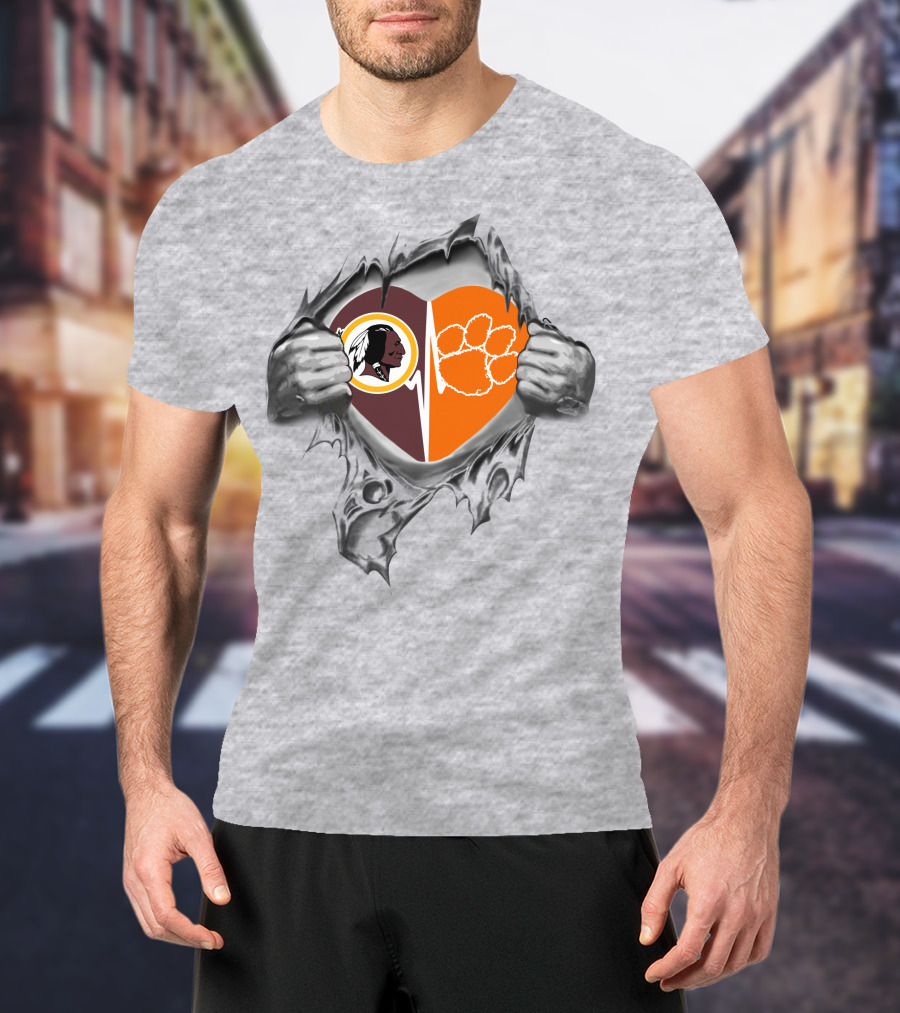 Redskins Clemson Tigers Heartbeat Inside T-Shirt