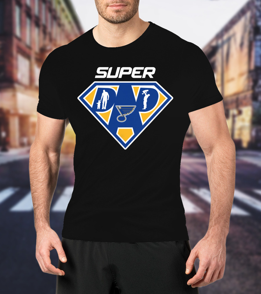 St Louis Blues Super Dad Hero Shield With Logo And Figures T-Shirt