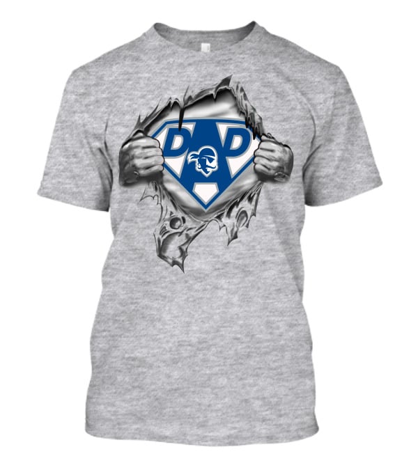 Seton Hall Pirates Super Dad Shield With Hands Ripping Through Grey Fabric T-Shirt