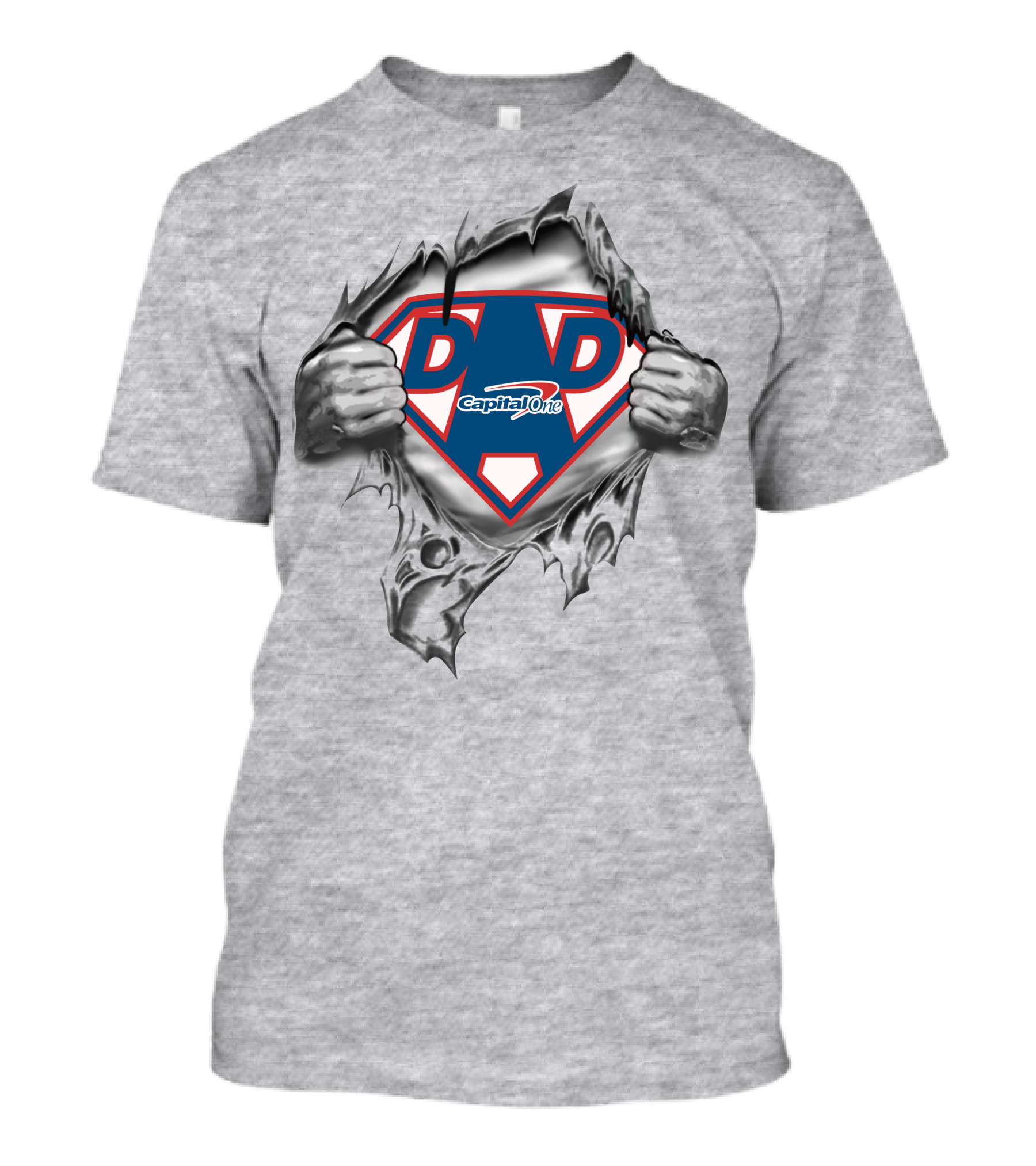 Capital One Super Dad Hero Shield Torn Superhero Suit T-Shirt