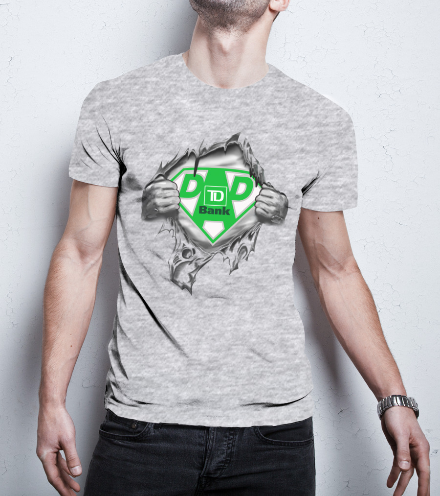 Td Bank Super Dad Logo With Heroic Shield And Ripped T-Shirt