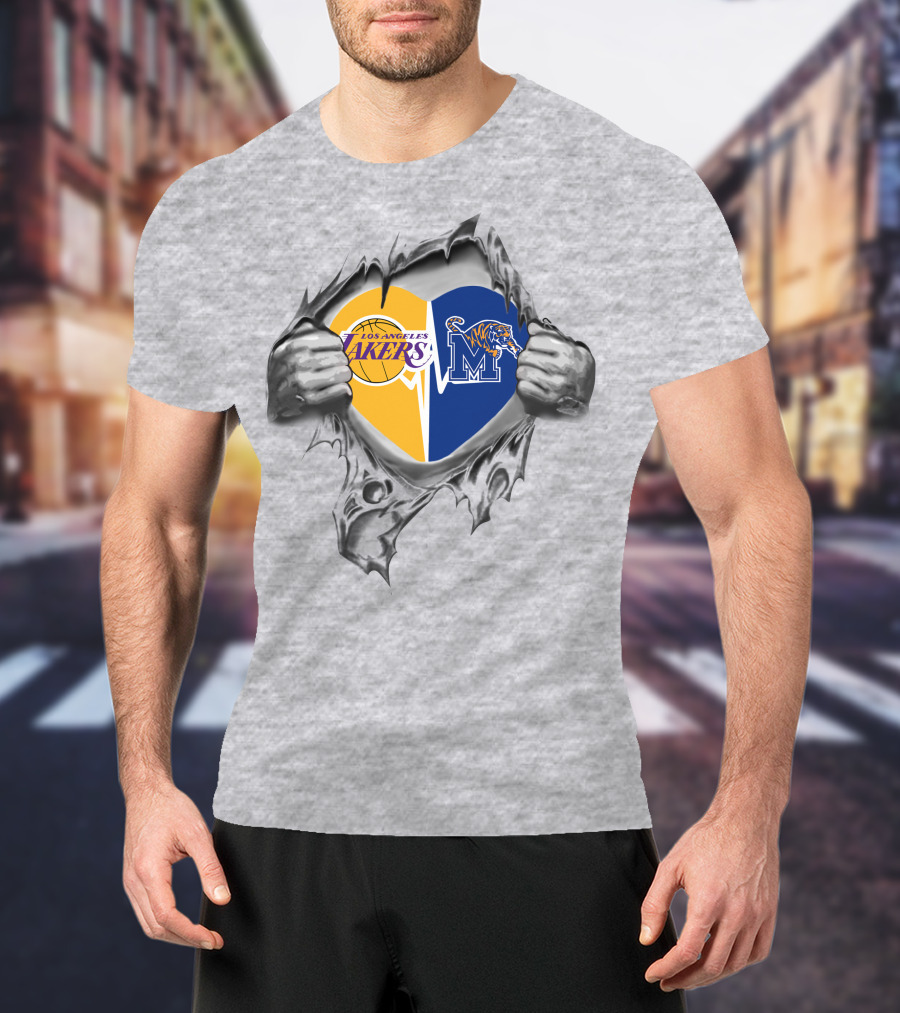 Lakers Memphis Tigers Heart Ripped Open T-Shirt