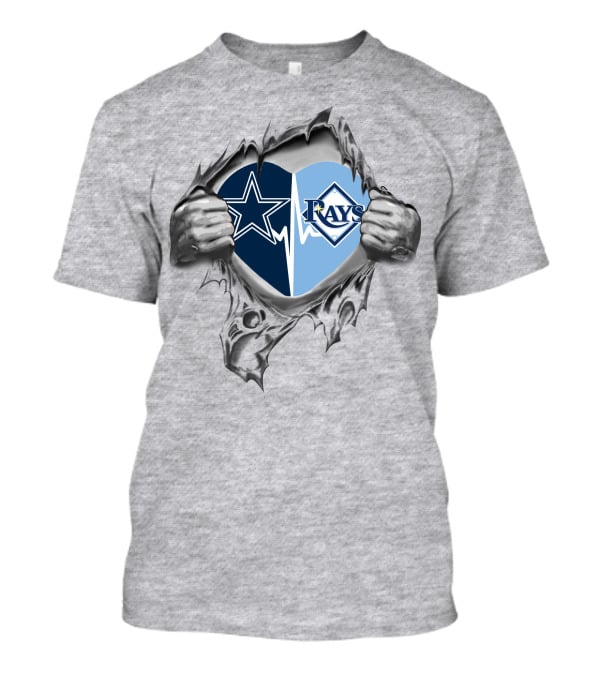 Cowboys Rays Heart Logo With Star And Diamond Symbol In Torn T-Shirt