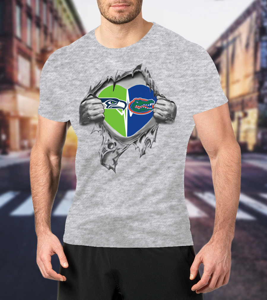 Seahawks Florida Gators Heart Combination T-Shirt
