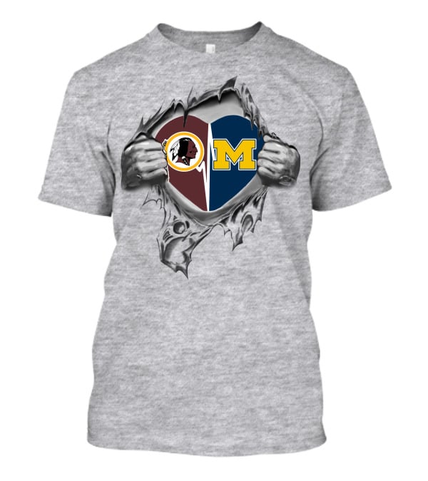 Redskins Michigan Wolverines Heart Symbol With Hands Revealing Loyalty T-Shirt