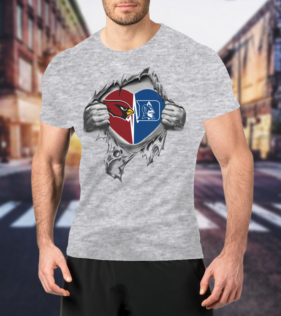 Cardinals Duke Blue Devils Heart Icon With Split Team Logos T-Shirt