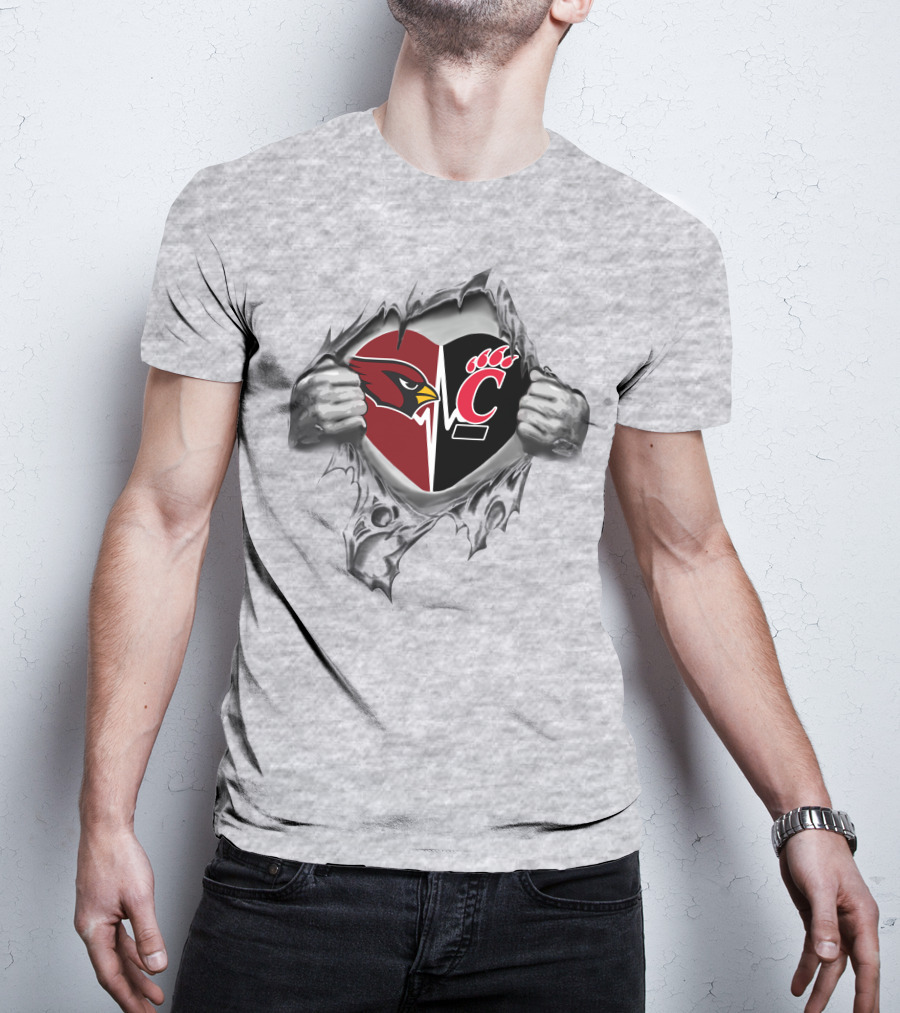 Cardinals Cincinnati Bearcats Heartbeat Split T-Shirt