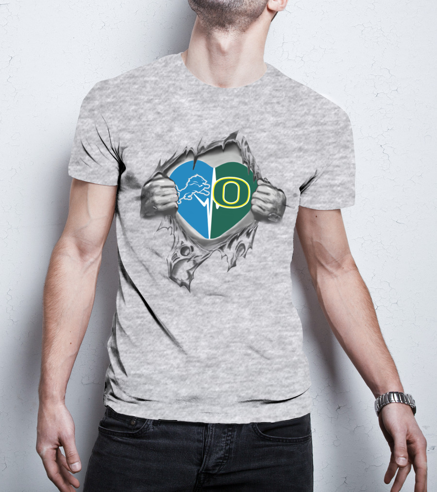 Detroit Lions Oregon Ducks Heart Fan Passion T-Shirt