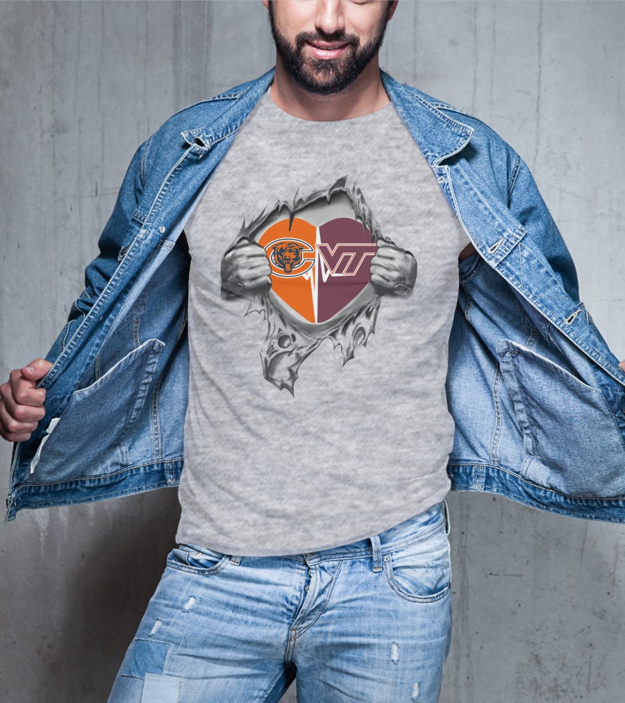 Chicago Bears Virginia Tech Hokies Heart T-Shirt