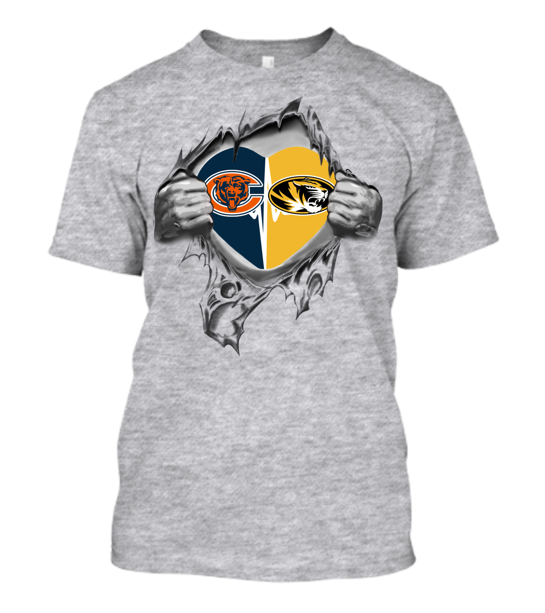 Bears Missouri Tigers Heart Logo Tearing T-Shirt