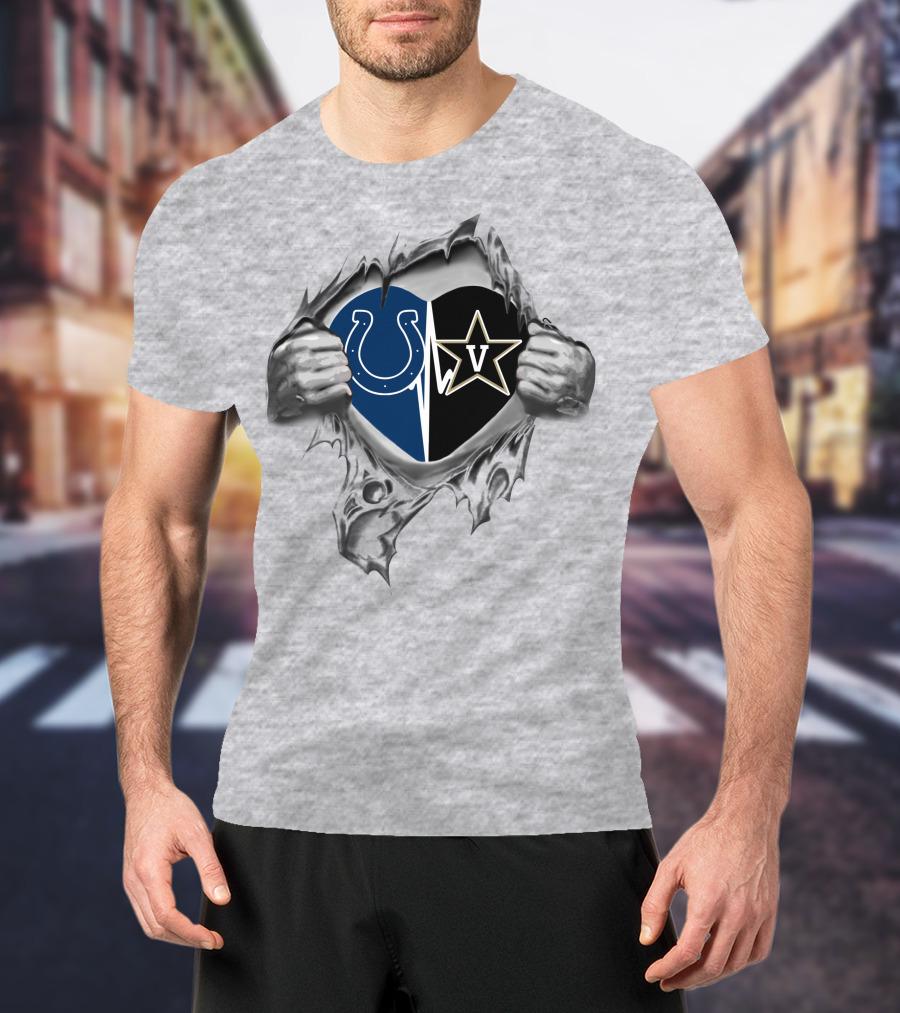 Colts Vanderbilt Commodores Heart Design Logo Fusion T-Shirt